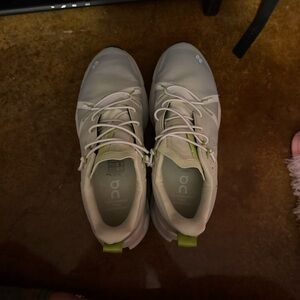 Waterproof On Running Light Gray Sneakers with Lime Accents